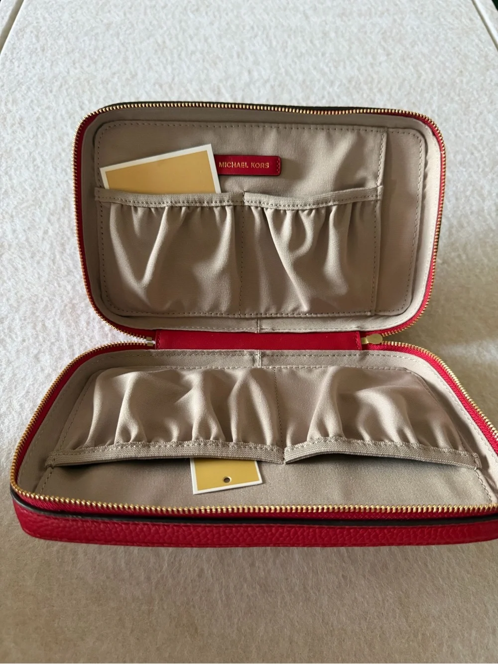 Michael Kors Red Pebbled Leather Cosmetic Case with Gold Logo